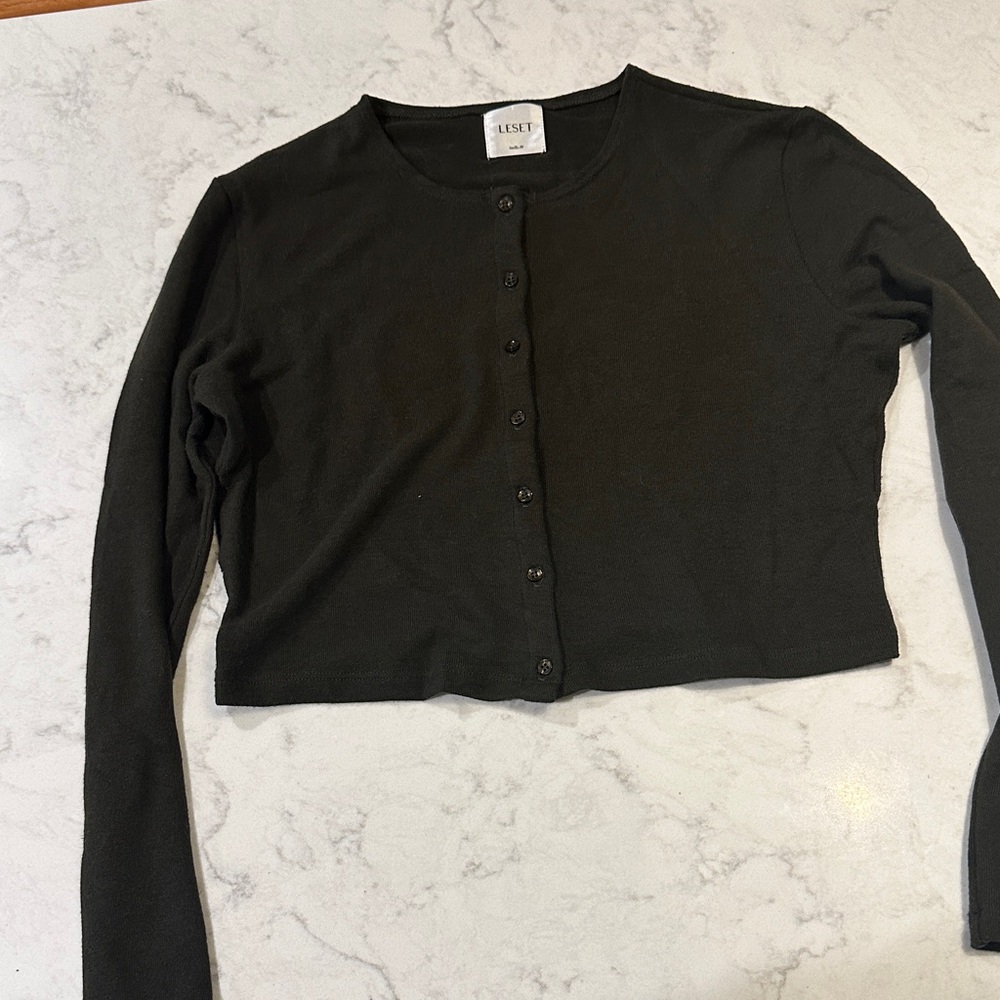LESET Olive Women's Cropped Cardigan Top
